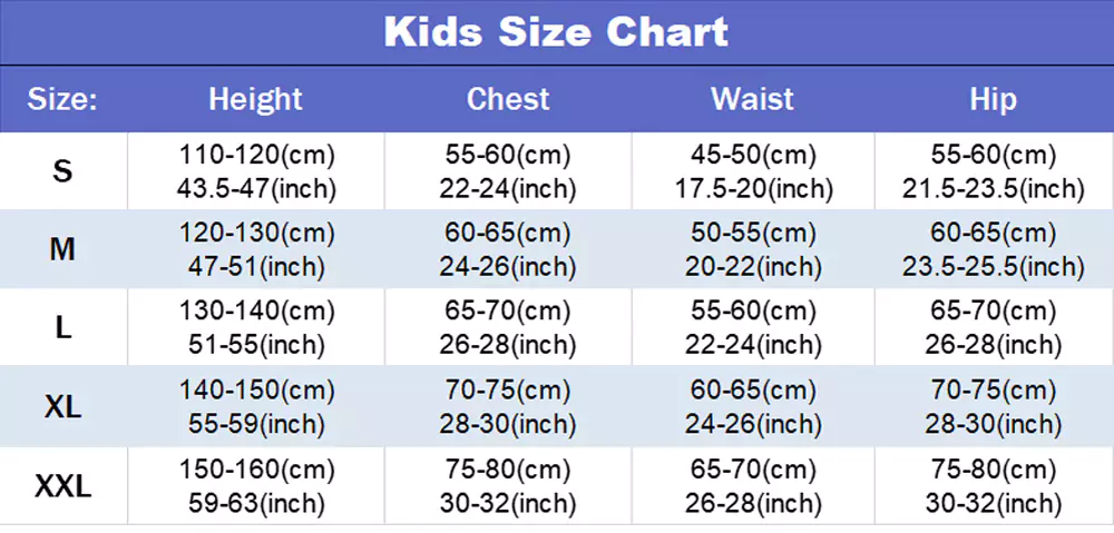 size chart for kids